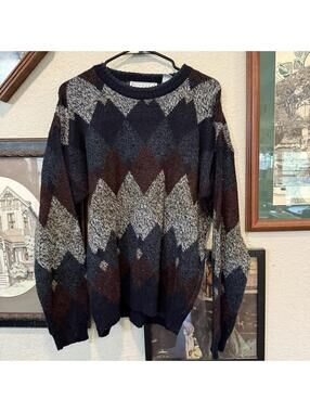 Vintage 90s Michael Gerald Sweater Argyle Diamond Multicolor Preppy Size XL